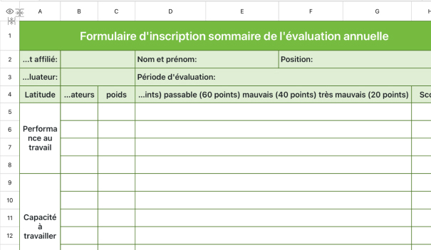 Formulaire d'inscription sommaire de l'évaluation annuelle